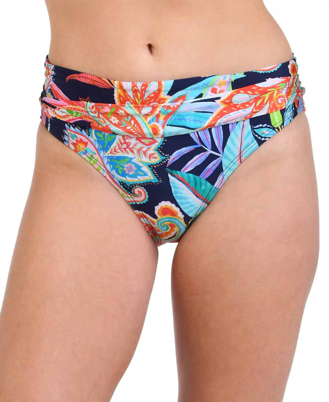 La Blanca Tropidelic Paisley Shirred-Waist Bikini Bottoms MSRP $73