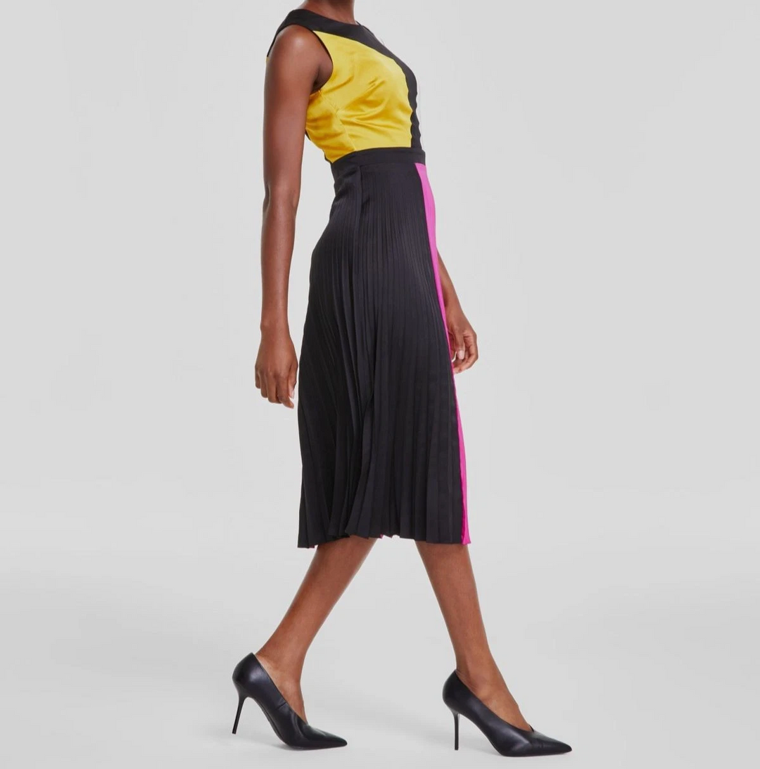Karl Lagerfeld Paris Women's Satin Colorblocked MIDI Dress MSRP $158