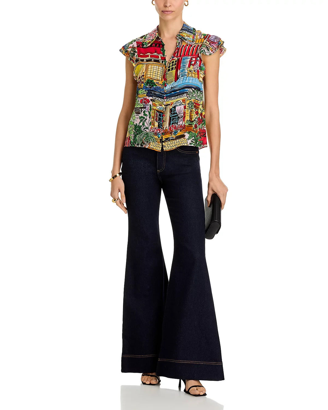 Alice and Olivia Martel Silk Flutter Sleeve Blouse MSRP $295