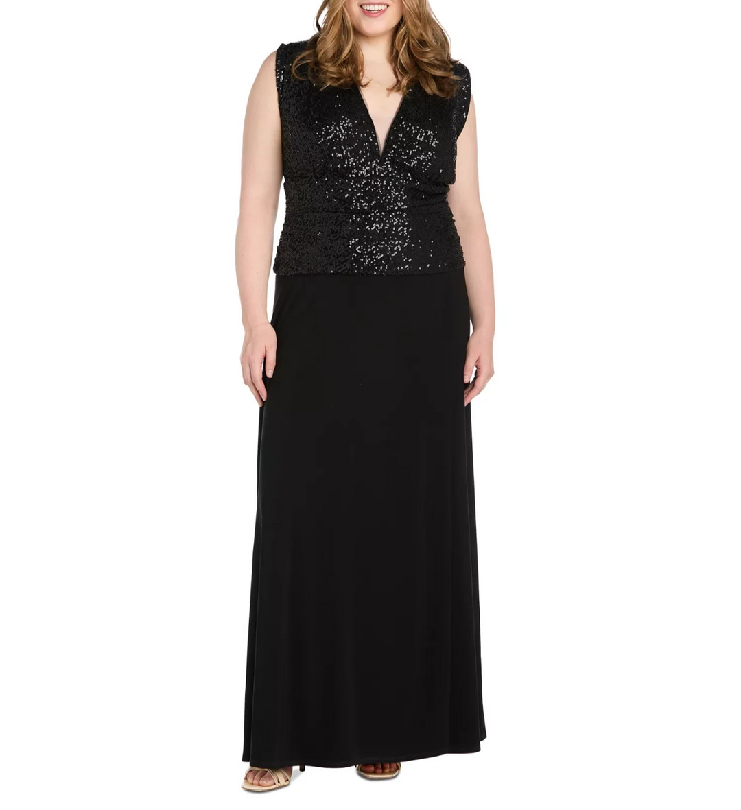 R & M Richards Plus Size Sequinned-Bodice V-Neck Gown MSRP $159