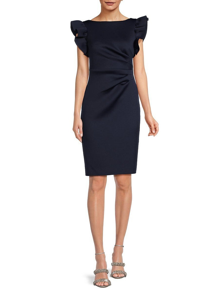 Eliza J Ruffle Sleeve Scuba Crepe Cocktail Sheath Dress MSRP $148