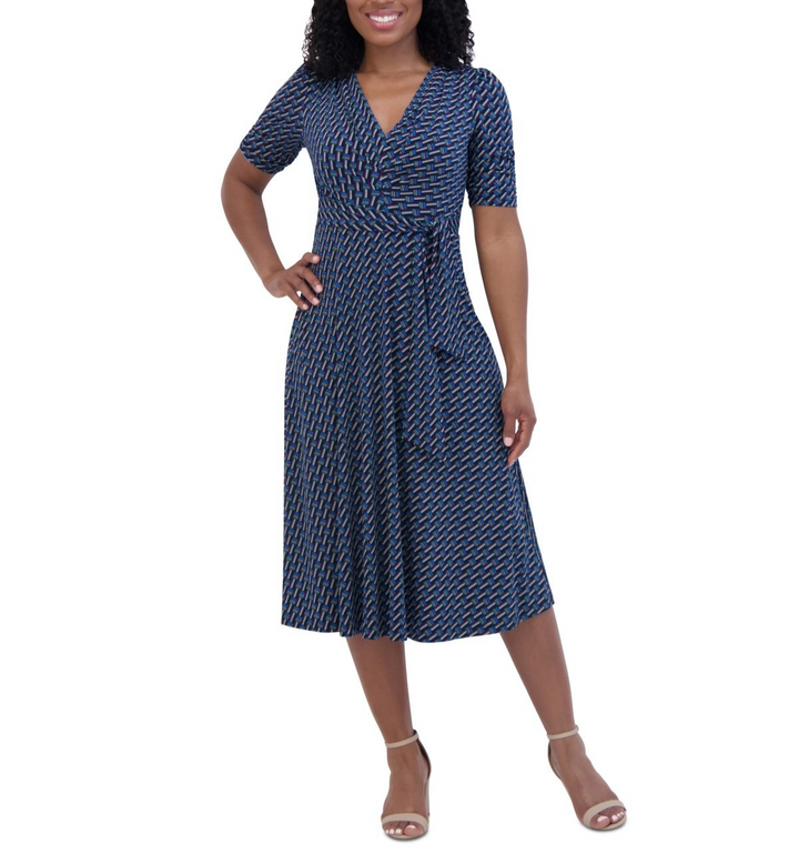 Jessica Howard Petite Pleated V-Neck Tie-Waist Dress MSRP $ 109