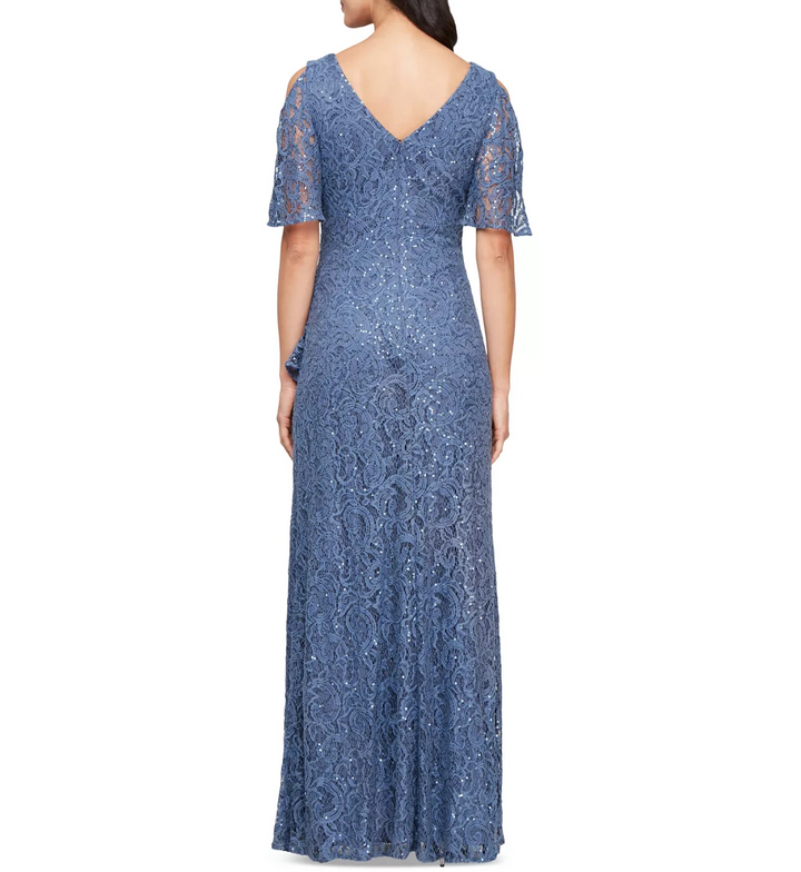 Alex Evenings Women's Sequinned-Lace Cold-Shoulder Gown MSRP $219