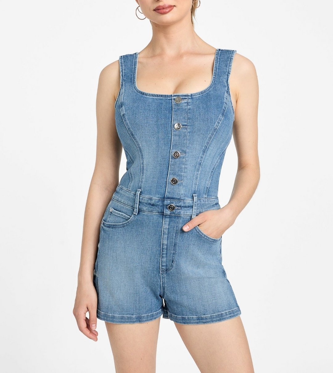 GUESS Women's Sunni Denim Romper MSRP $148