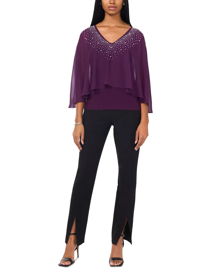 MSK V-Neck Embellished Overlay Top MSRP $99