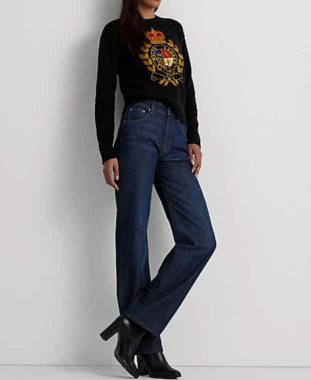 Lauren Ralph Lauren Intarsia-Knit Crest Cotton Sweater MSRP $195