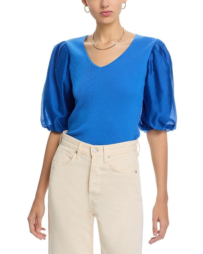 Single Thread Mixed Media Puff Sleeve Top MSRP $68