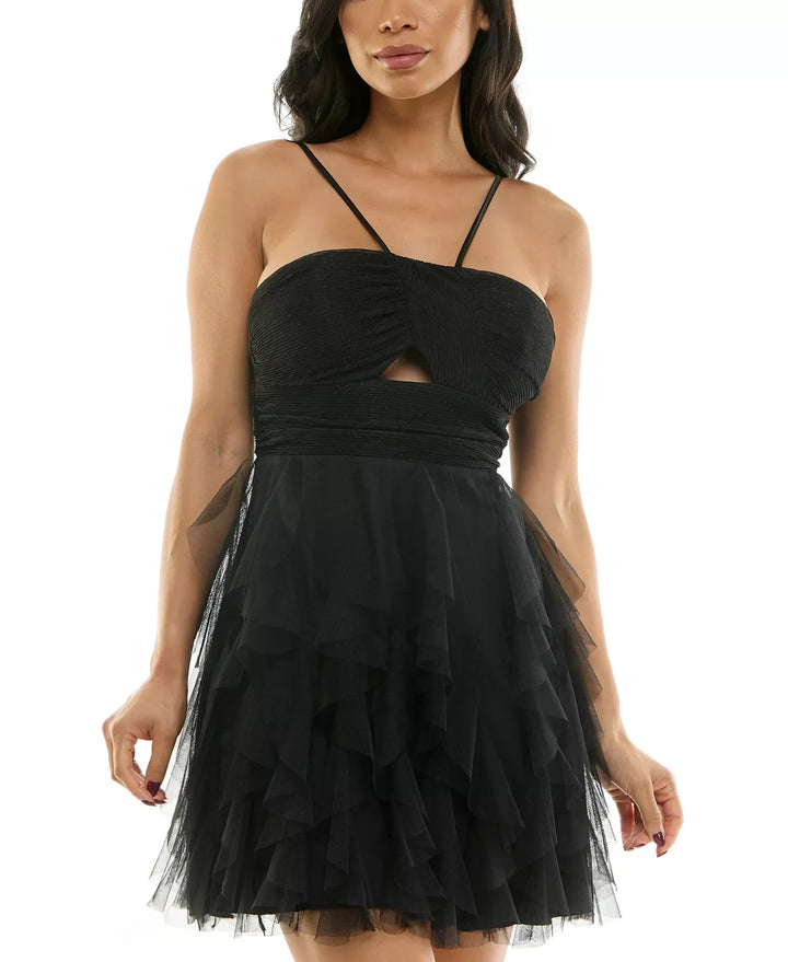 Pear Culture Juniors' Lace-Up-Back Petal-Skirt Dress