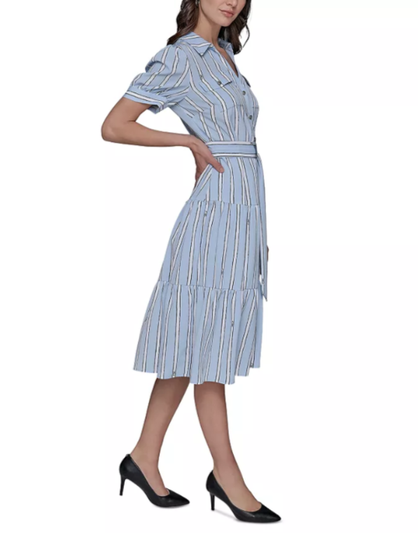 KARL LAGERFELD PARIS Striped Belted Shirt Dress MSRP $149