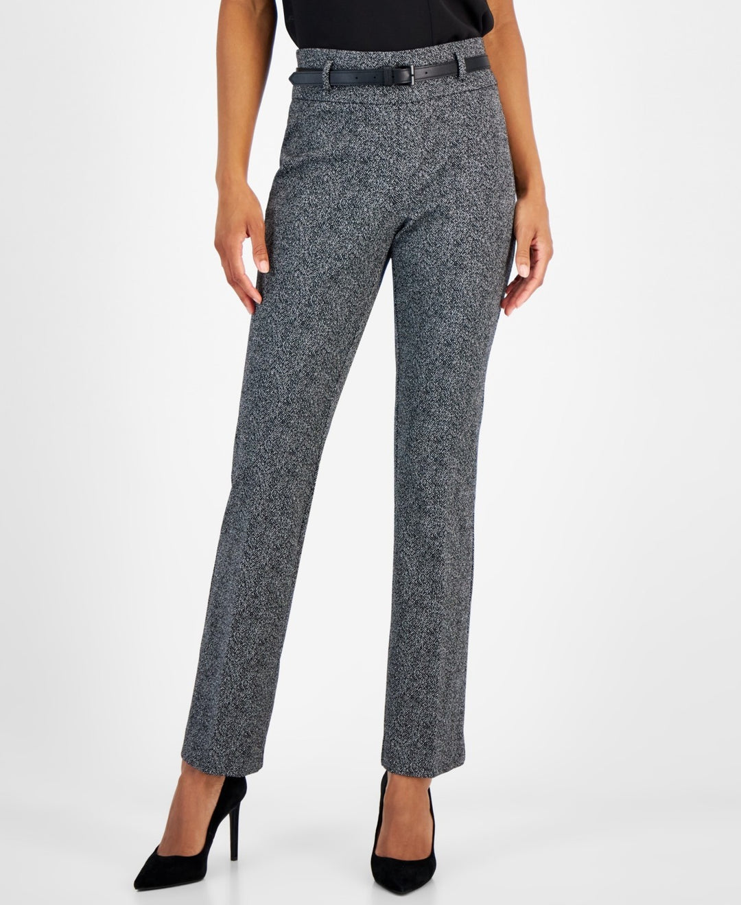 Kasper Herringbone High-Rise Belted Bootcut Pants  MSRP $89