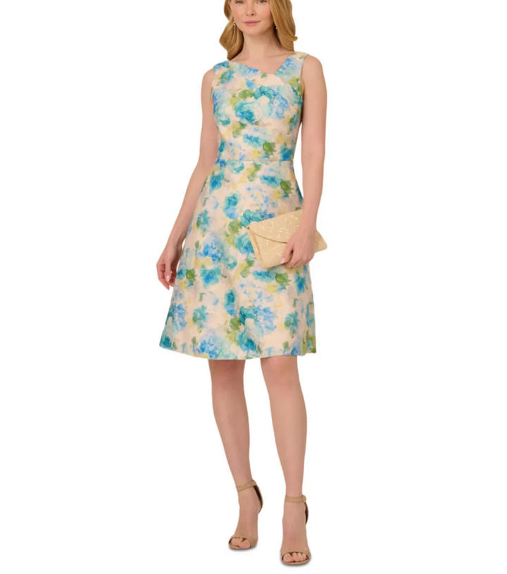 Adrianna Papell Women’s Jacquard Asymmetric-Neck Dress MSRP $199