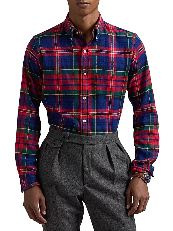 Polo Ralph Lauren Classic-Fit Plaid Brushed Flannel Shirt MSRP $148