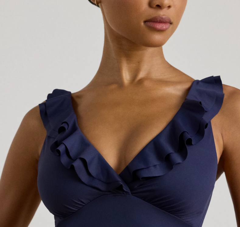 LAUREN Ralph Lauren Ruffle Surplice One Piece Swimsuit MSRP $135