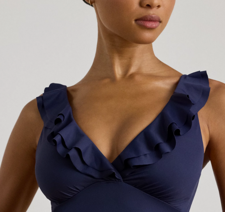 LAUREN Ralph Lauren Ruffle Surplice One Piece Swimsuit MSRP $135