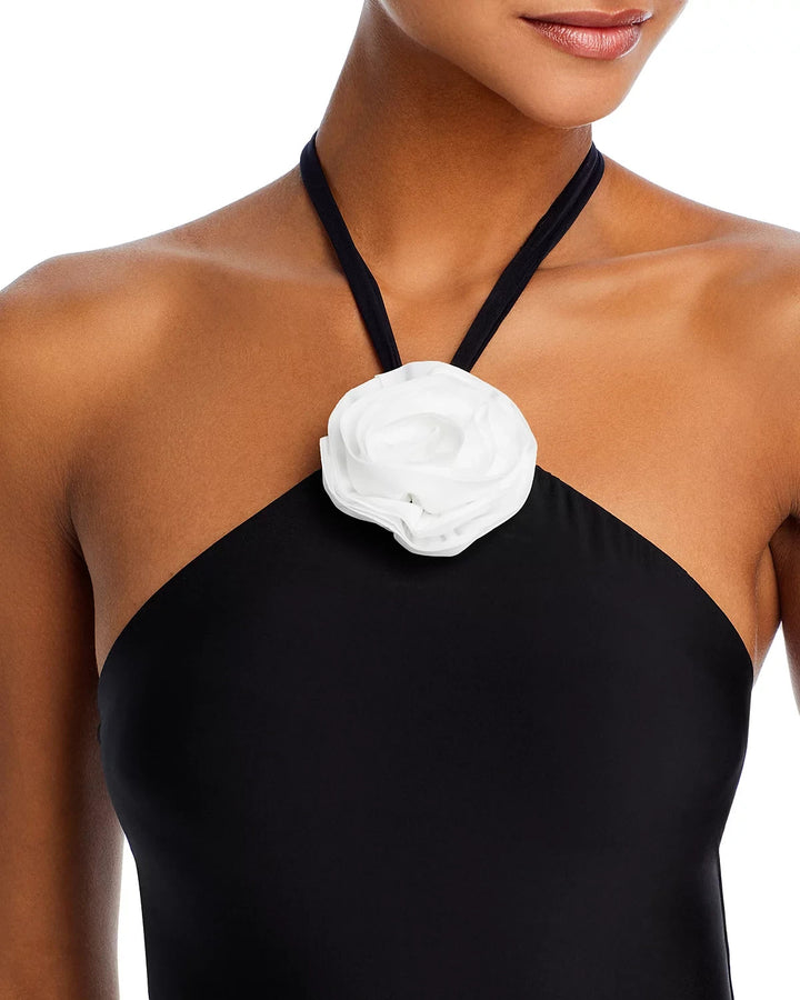 AQUA Swim Rosette One Piece Halter Swimsuit MSRP $108