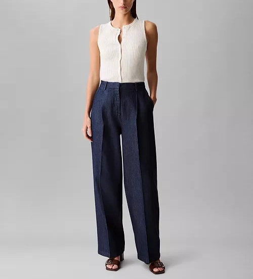 Calvin Klein Relaxed Denim Wide-Leg Trousers MSRP $119