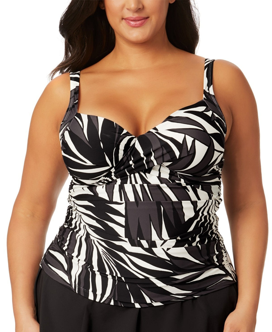 Anne Cole Printed Draped-Front Underwire Tankini Top MSRP $92