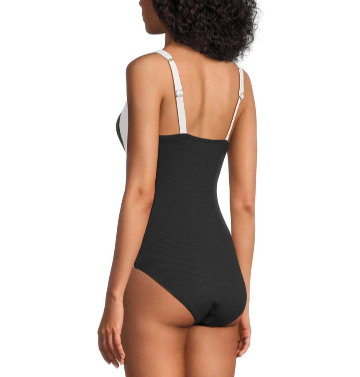 Tommy Bahama Colorblocked Tie-Front One-Piece Swimsuit MSRP $148