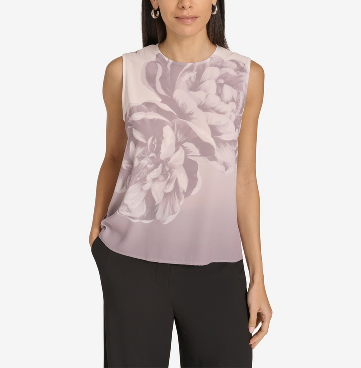 Calvin Klein Women's Floral Print Sleeveless Blouse MSRP $79
