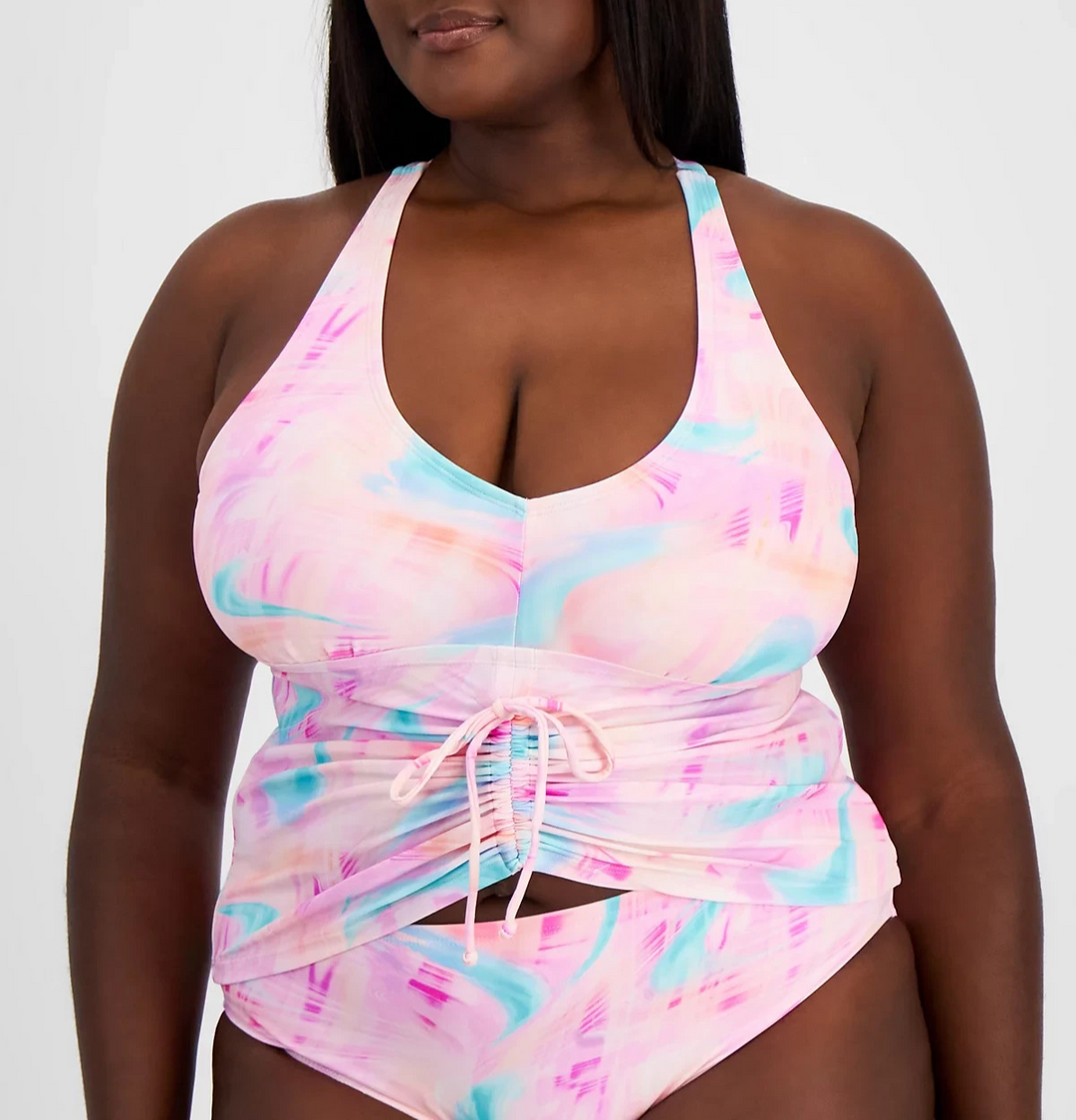 California Wave Tie-Dye Drawstring Tankini Top MSRP $29.99
