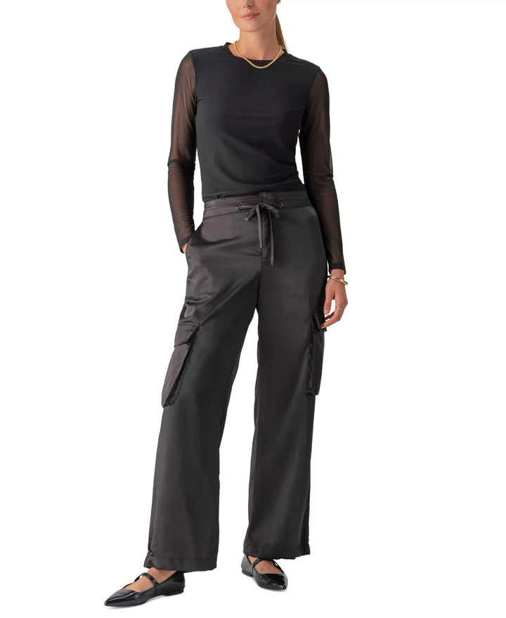 Sanctuary Women's Eve Semi-High-Rise Satin Cargo Pants MSRP $99
