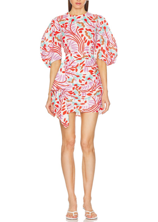 RHODE Pia Floral Print Cotton Mini Dress MSRP $445