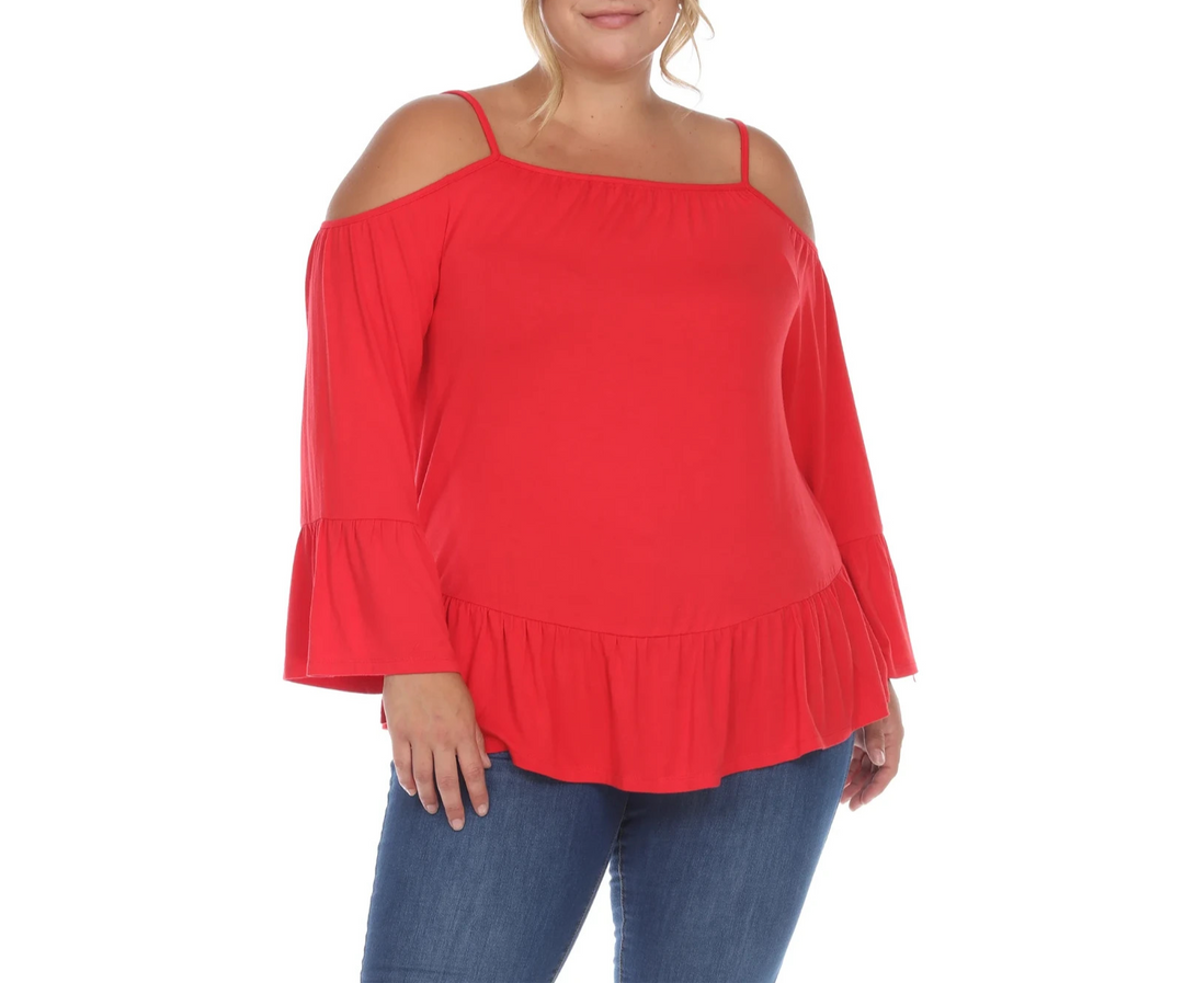 White Mark Women's Plus Size Cold Shoulder Ruffle Sleeve Top MSRP $46