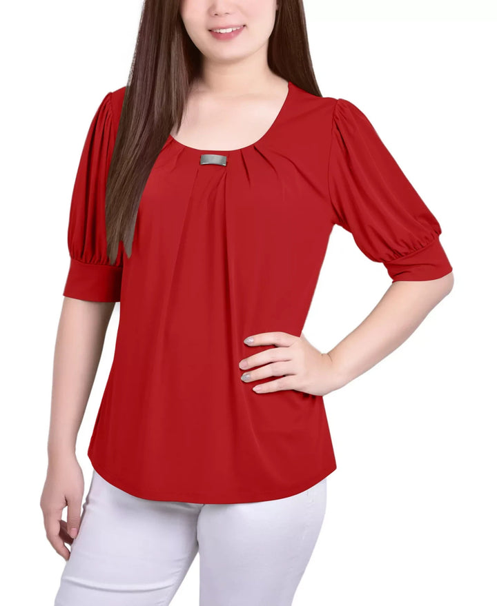 NY Collection Petite Short Sleeve Balloon Sleeve Top MSRP $40