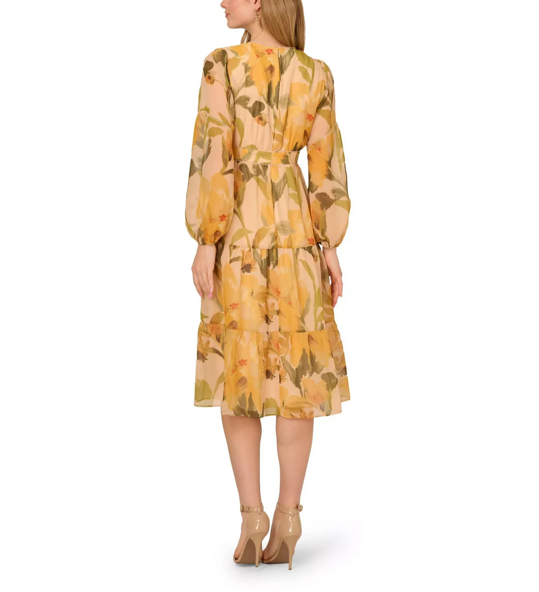 Adrianna Papell Women's Floral Organza Midi Dress MSRP $159