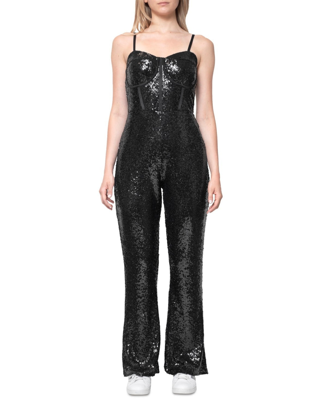 Dylan Ryan Juniors' Bustier Flare-Leg Sequin Jumpsuit MSRP $89