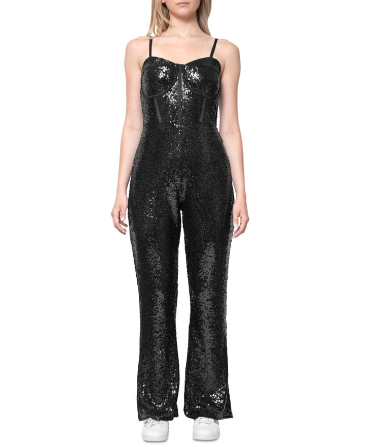 Dylan Ryan Juniors' Bustier Flare-Leg Sequin Jumpsuit MSRP $89