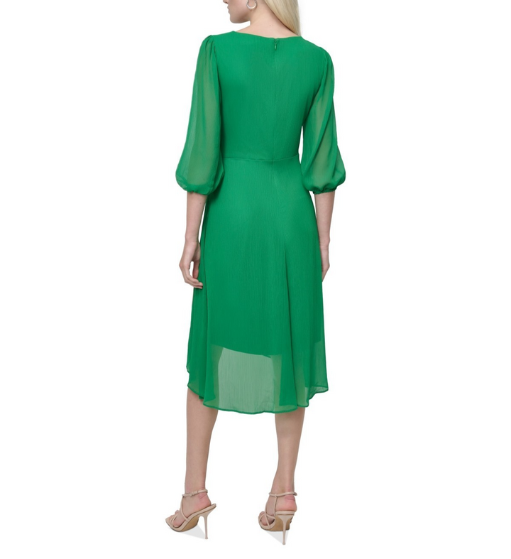 DKNY Women's Knot-Detail Chiffon Midi Fit & Flare Dress MSRP $129