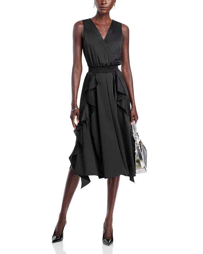 KARL LAGERFELD PARIS Ruffled Sleeveless Midi Dress MSRP $149