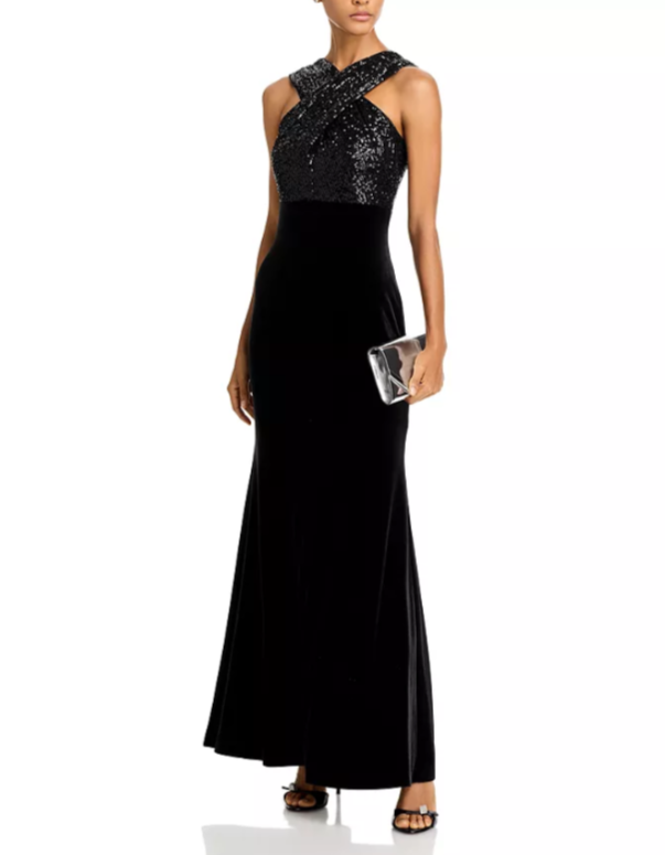 Eliza J Sequined Velvet Mermaid Gown MSRP $218