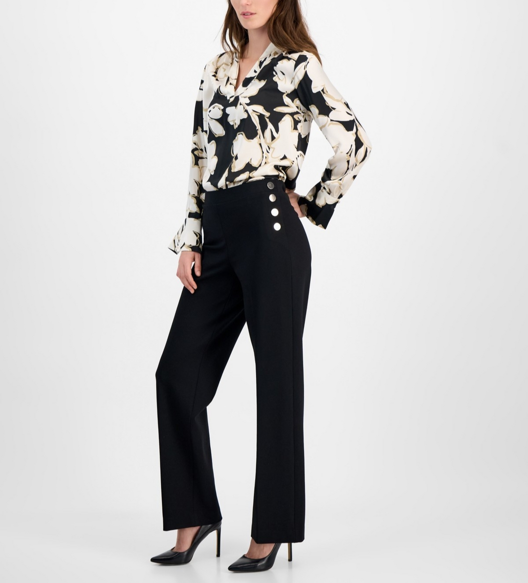 Anne Klein Sailor-Pocket Mid-Rise Wide-Leg Pants MSRP $99