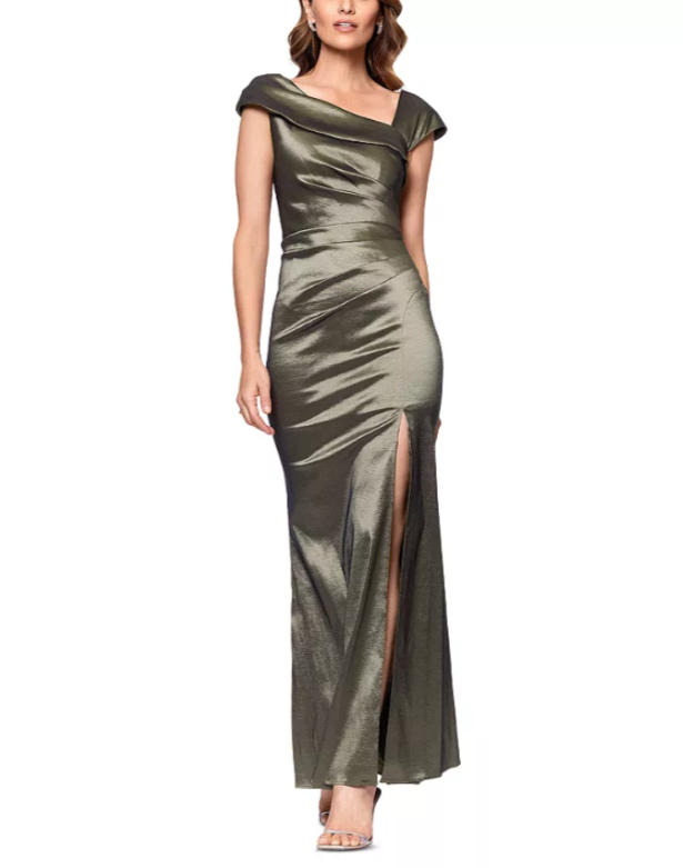 AQUA Asymmetric Cap Sleeve Gown MSRP $278