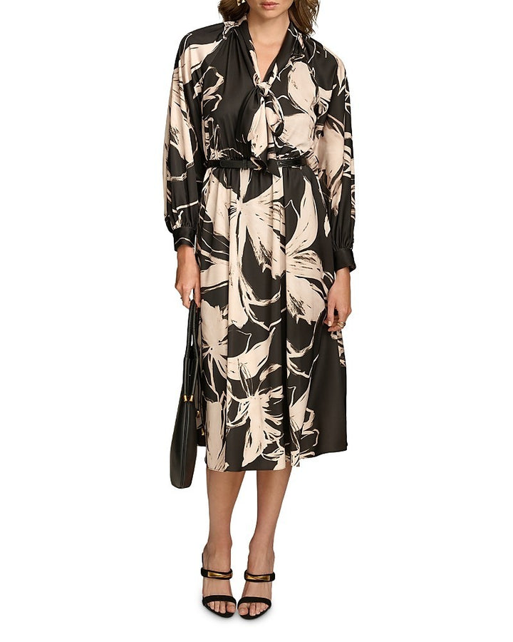 Donna Karan New York Donna Karan Printed Tie-Neck Midi Dress MSRP $169