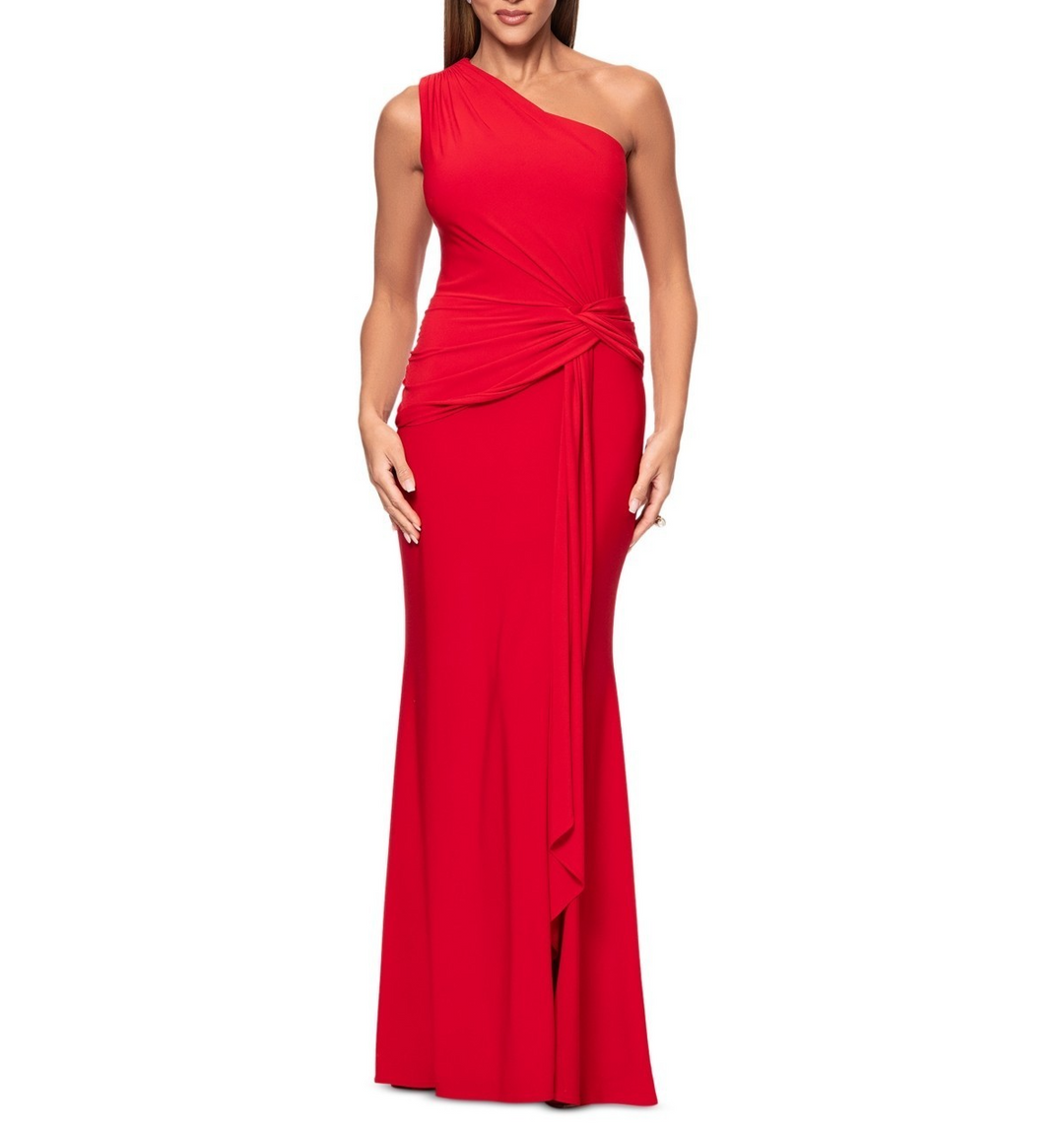 XSCAPE Petite One-Shoulder Draped-Detail Gown MSRP $209
