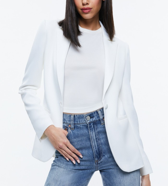 Alice + Olivia Blake Fitted Satin Blazer MSRP $495
