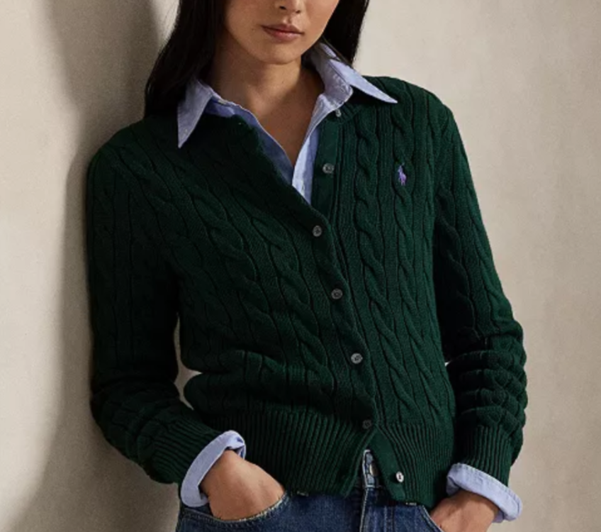 Polo Ralph Lauren Cable-Knit Cotton Crewneck Cardigan Sweater MSRP $228