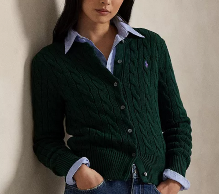 Polo Ralph Lauren Cable-Knit Cotton Crewneck Cardigan Sweater MSRP $228