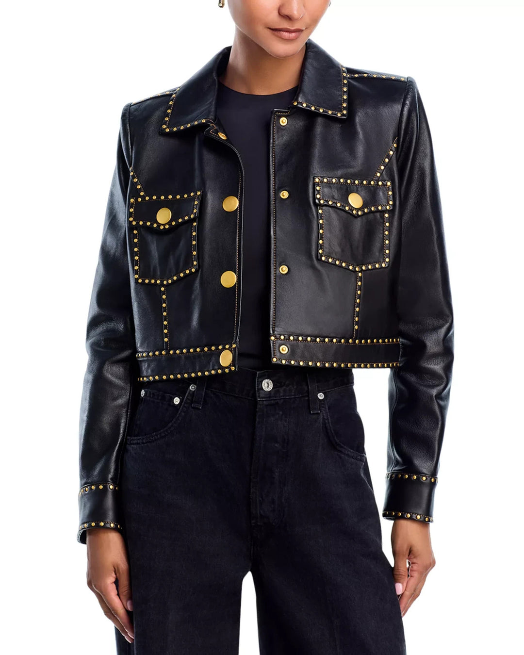 L'AGENCE Winsome Leather Crop Studded Jacket MSRP $1750