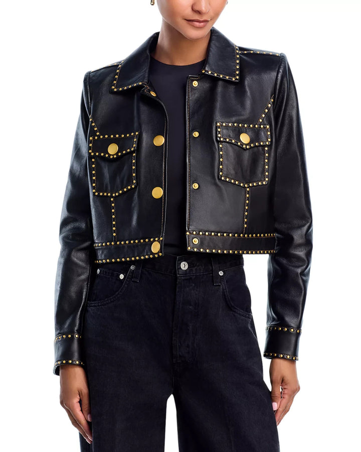 L'AGENCE Winsome Leather Crop Studded Jacket MSRP $1750