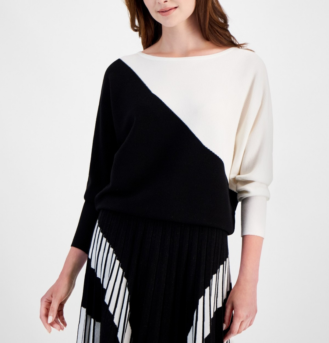 T Tahari Wide-Crewneck Dolman-Sleeve Sweater MSRP $78