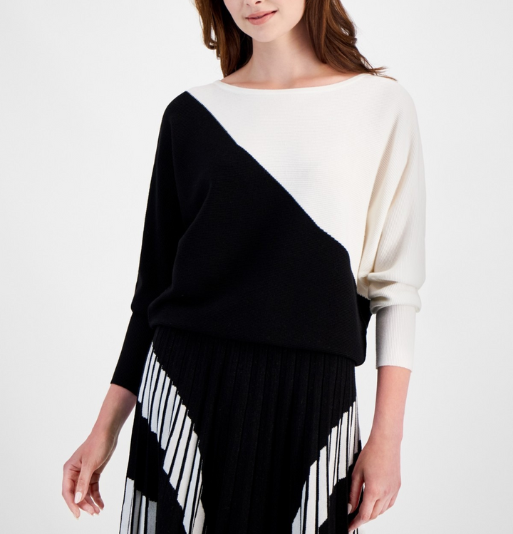 T Tahari Wide-Crewneck Dolman-Sleeve Sweater MSRP $78