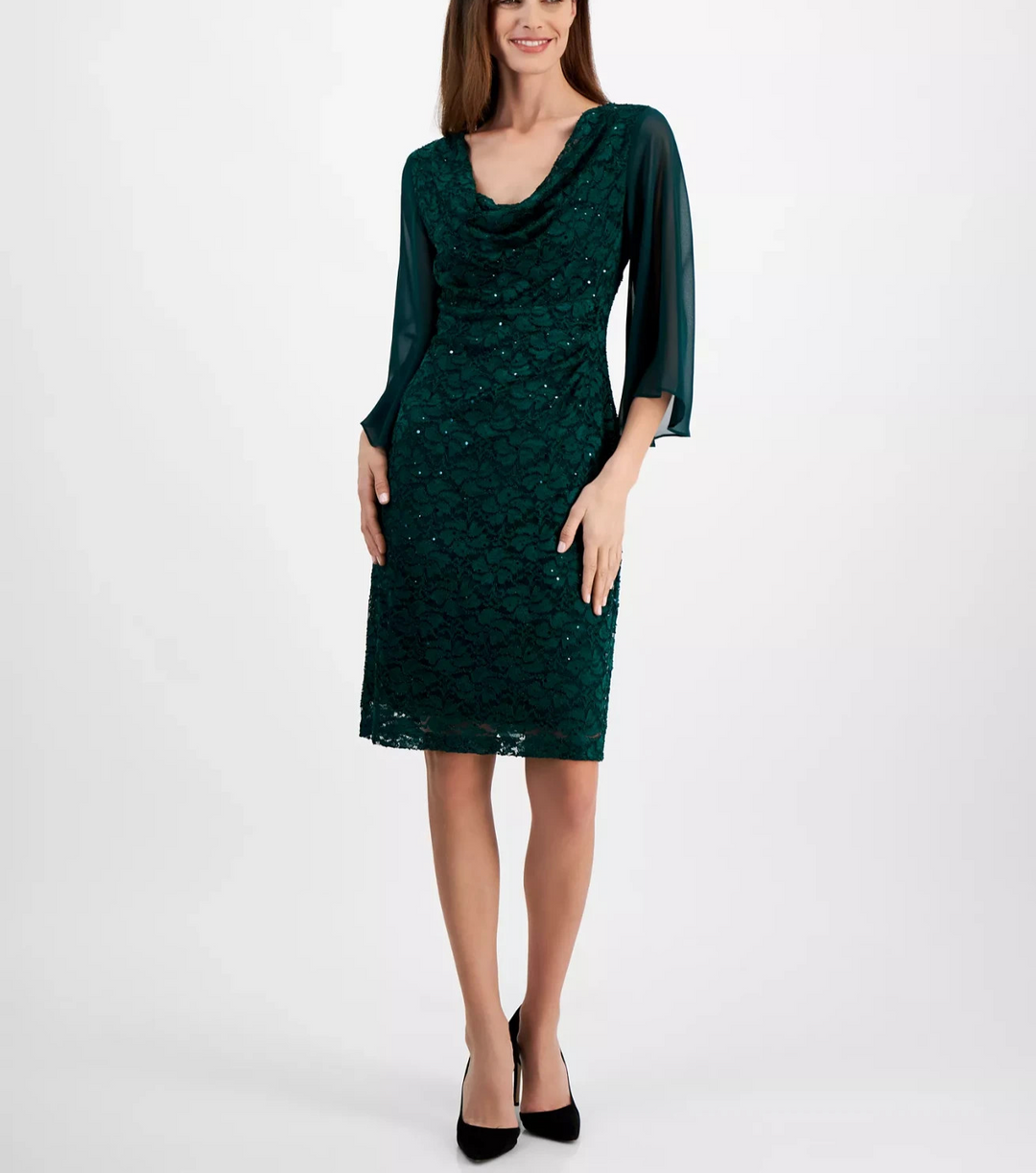 Connected Women's Sequin-Lace Ruffle-Sleeve Dress MSRP $99