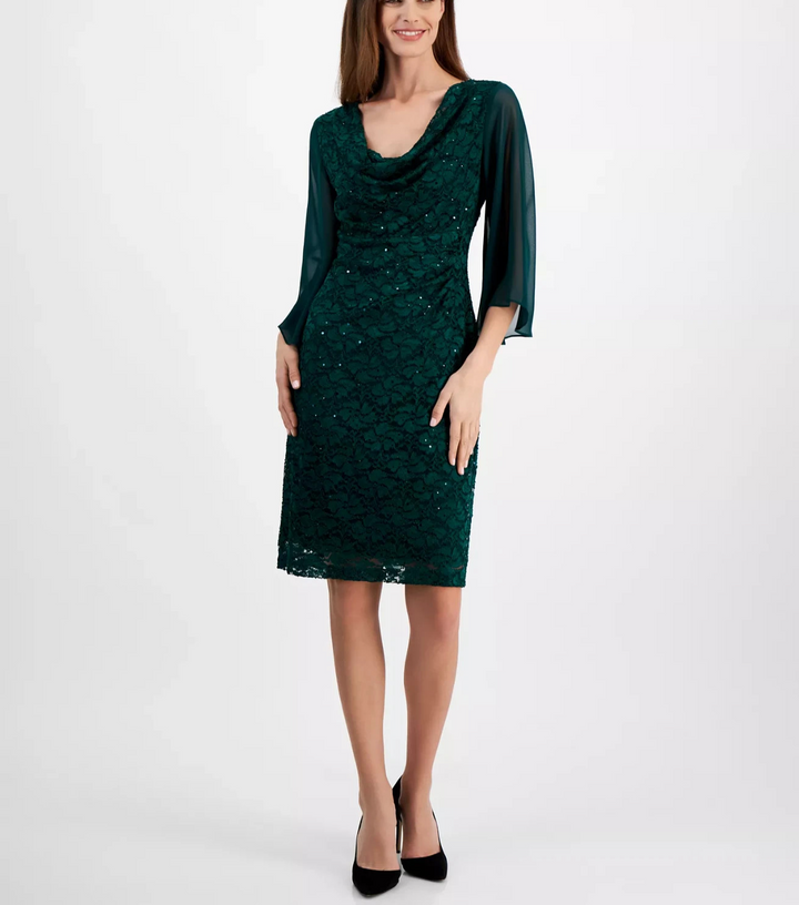 Connected Women's Sequin-Lace Ruffle-Sleeve Dress MSRP $99