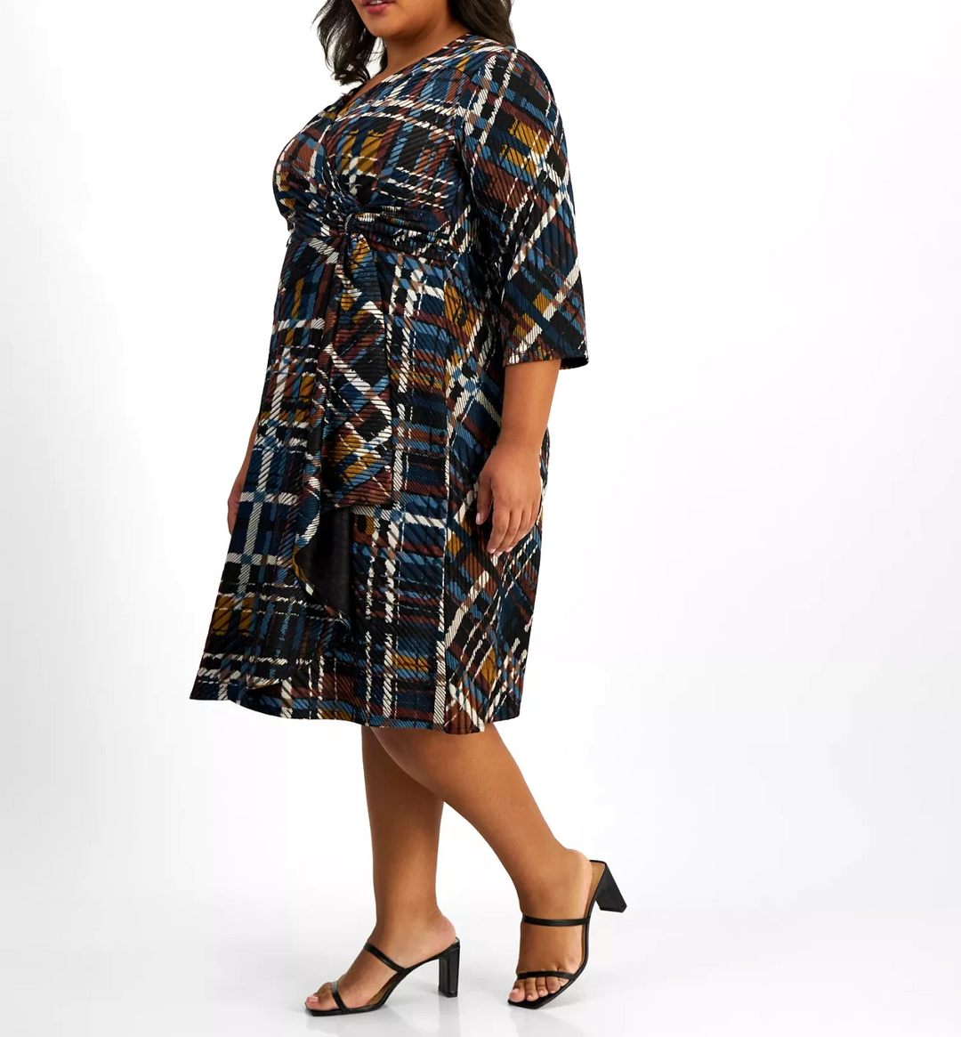 Robbie Bee Plus Size V-Neck Jersey Midi Fit & Flare Dress MSRP $89