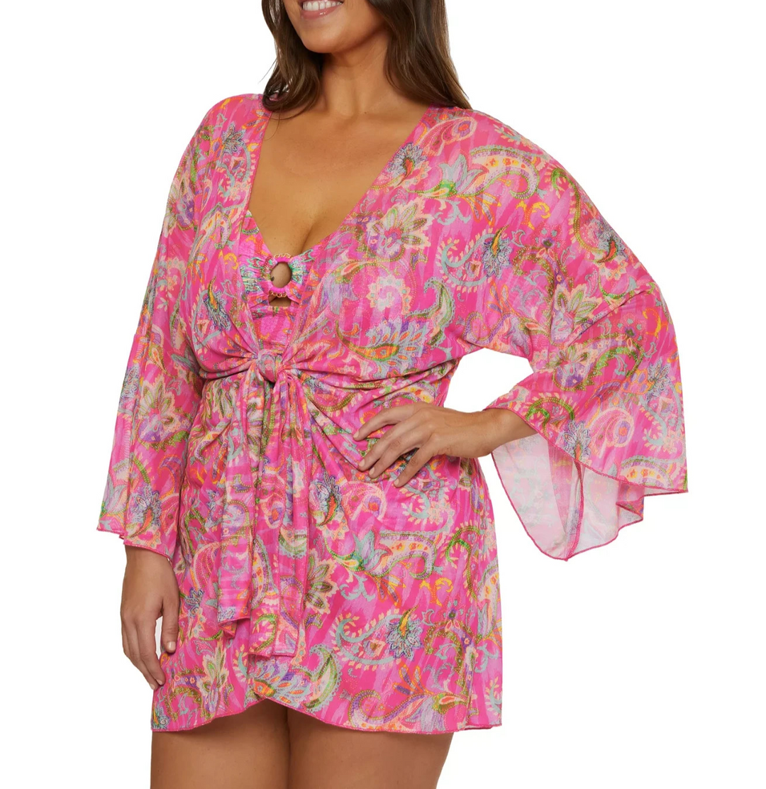Becca ETC Plus Size Polynesia Tie-Front Tunic Swim Cover-Up MSRP $98
