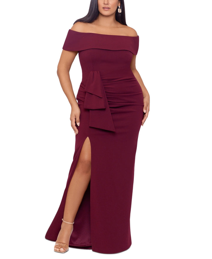 XSCAPE Plus Size Off-The-Shoulder Gown MSRP $259